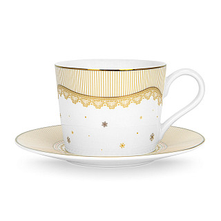 Krūzīte CHRISTMAS EVE 250 ml ar apakštasīti, zelta krāsā (smalkais kaula porcelāns)