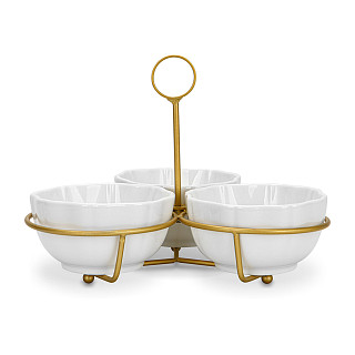 Bļodiņu komplekts metāla statīvā 3 gab. 21x21x16,7 cm (porcelāns)