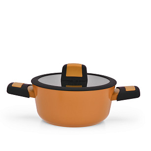 Stockpot BOOM 20x10.0 cm / 2.6 LTR with glass lid and induction bottom ORANGE