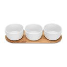 Set of 3 bowls 28.5x9.5x6.1 cm with wooden stand (porcelain)