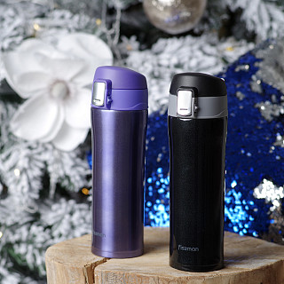 Double wall vacuum travel mug 450 ml Black color (stainless steel), art. 9625