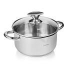 Stockpot ELEGANCE 20x10 cm / 3.1 LTR with glass lid, pouring lip and lid strainer (stainless steel)