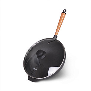 Wok 29x8.5 cm / 4 LTR with wooden handle (cast iron)