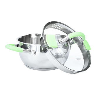 Stockpot CHARLOTTE 20x10 cm / 2.5 LTR with glass lid, pouring lip and lid strainer (stainless steel)