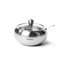 Sugar bowl with glass lid and spoon 350 ml (stainless steel)
