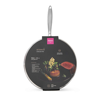 WOK keptuvė AETERNUM 32x9 cm su stiklo dangčiu (nerūd. pl.)