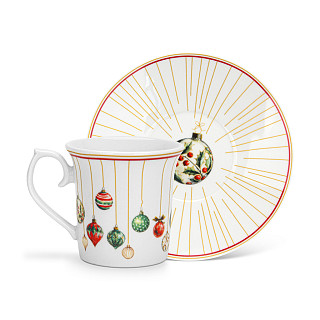 Krūzīšu komplekts 2gab. ar apakštasīti Christmas Balls 90 ml (porcelāns)