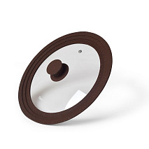 Multi-size lid TRIPLEX 24/26/28 cm with DARK BROWN marble silicone rim (glass)