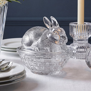 Serving dish 17.5x12.5x14.5 cm with a rabbit shaped lid (glass)