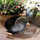 Wok SEAGREEN 32x9,2 cm / 5 l su stikliniu dangčiu (palengvintas emaliuotas ketus su nelipnia danga)