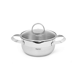 Stockpot CALLISTO 18x8.5 cm / 1.9 LTR with glass lid, pouring lip and lid strainer (stainless steel)