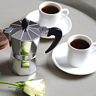 Set of Coffee Maker for 2 cups/120 ml (aluminium) and 2 ceramic cups with 2 saucers
