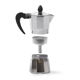 Set of Coffee Maker for 2 cups/120 ml (aluminium) and 2 ceramic cups with 2 saucers