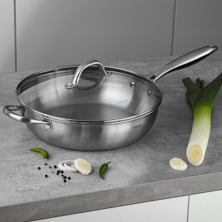 Deep frying pan AETERNUM 28х7.5 cm with glass lid (stainless steel)