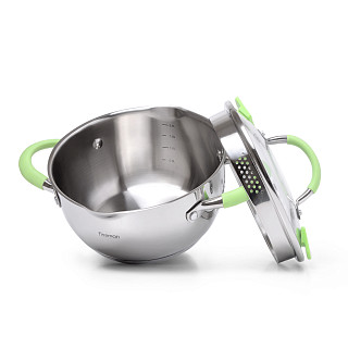 Stockpot CHARLOTTE 24x12,5 cm / 4.7 LTR with glass lid, pouring lip and lid strainer (stainless steel)