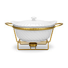 Chafing dish 28.8x21.5х15.2 cm with lid and metal stand (porcelain)
