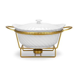 Chafing dish 28.8x21.5х15.2 cm with lid and metal stand (porcelain)