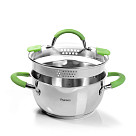 Stockpot CHARLOTTE 24x12,5 cm / 4.7 LTR with glass lid, pouring lip and lid strainer (stainless steel)