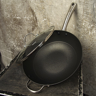 Wok MELITA 30x8 cm / 4.2 LTR with glass lid (lightweight cast iron with non-stick coating)