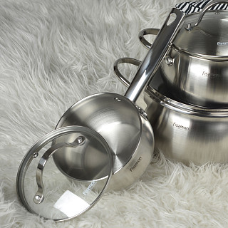 Saucepan MARTINEZ 14x7 cm / 1.1 LTR with glass lid (stainless steel)