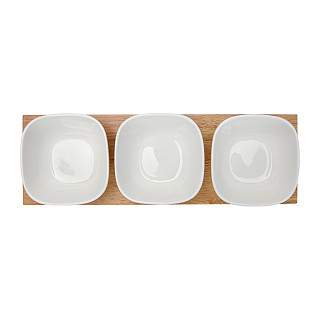 Dubenėlių rinkinys ant medinio stovo 3 vnt. 31x10x5,2 cm (porcelianas)