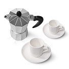 Set of Coffee Maker for 2 cups/120 ml (aluminium) and 2 ceramic cups with 2 saucers