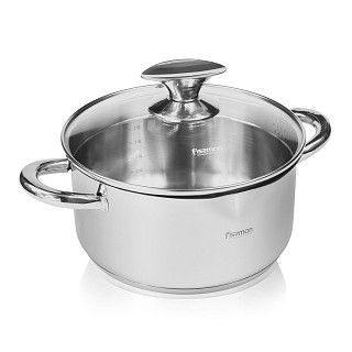 Stockpot ELEGANCE 20x10 cm / 3.1 LTR with glass lid, pouring lip and lid strainer (stainless steel)