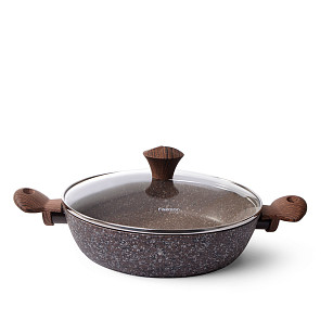 Shallow casserole MAGIC BROWN 26x6.5 cm / 2.85 LTR with glass lid and induction bottom CHOCOLATE color (aluminium with non-stick coating)