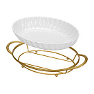 Serving dish 40.7x22.5х7cm with metal stand (porcelain)