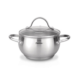 Stockpot MARTINEZ 18x10 cm / 2.5 LTR with glass lid (stainless steel)