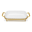 Serving dish 35.7x19.3х6.8 cm with metal stand (porcelain)
