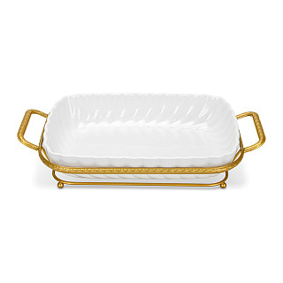 Serving dish 35.7x19.3х6.8 cm with metal stand (porcelain)