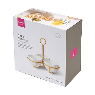 Set of 3 bowls 21x21x16.7 cm with metal stand (porcelain)