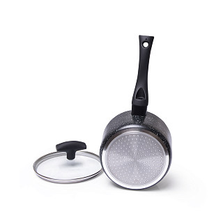 Sauce pan with glass lid FIORE 16x8.5 cm / 1.45 LTR with induction bottom (aluminium with non-stick coating)