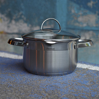 Stockpot CALLISTO 18x8.5 cm / 1.9 LTR with glass lid, pouring lip and lid strainer (stainless steel)