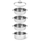 BARAKAT Steamer stock pot 32x15 cm / 12 LTR with 3 steamer inserts 32x9 cm and glass lid (stainless steel)