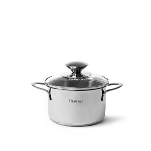 BAMBINO Mini cooking pot 12x7.5 cm / 0.8 LTR with glass lid (stainless steel)