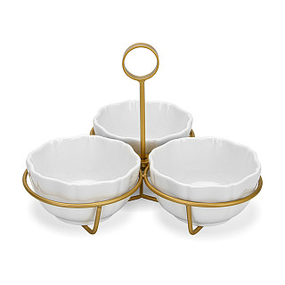 Bļodiņu komplekts metāla statīvā 3 gab. 21x21x16,7 cm (porcelāns)