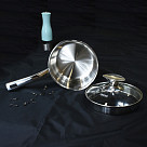 Sauce pan ELEGANCE 16x8 cm / 1.6 LTR with glass lid, pouring lip and lid strainer (stainless steel)