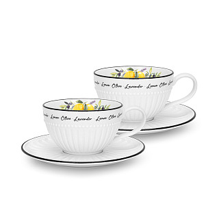 Tasīšu komplekts PROVENCE 250 ml x 2 gab. ar apakštasītēm (porcelāns)