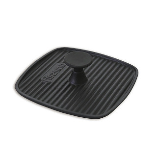 Square grill press 21x21 cm with bakelite knob (cast iron)