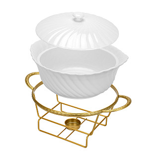 Chafing dish 28.8x21.5х15.2 cm with lid and metal stand (porcelain)