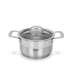 Stockpot NORDIA 18x10 cm / 2.5 LTR with glass lid (stainless steel)