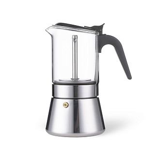 Stovetop Espresso Maker for 6 cups / 240 ml (stainless steel+glass)