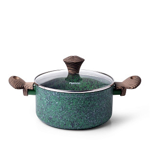 Stockpot MALACHITE 20x9.8 cm / 2.7 LTR with glass lid with induction bottom (aluminium with non-stick coating)