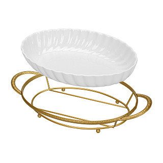 Serving dish 34.2x18.7х6.5 cm with metal stand (porcelain)