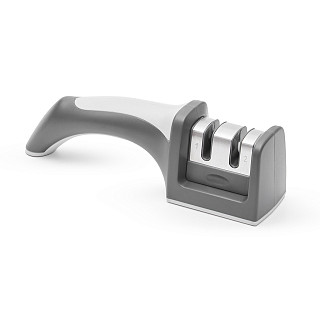 Knife sharpener 19x5x6 cm for two-step sharpening, color GREY (tungsten carbide and ceramic wheels)