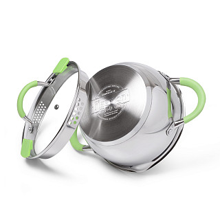 Stockpot CHARLOTTE 20x10 cm / 2.5 LTR with glass lid, pouring lip and lid strainer (stainless steel)