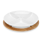 Set of 4 bowls 21x21x3.8 cm with wooden stand (porcelain)