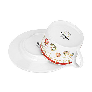 Krūzīšu komplekts CHRISTMAS BALLS 200 ml ar apakštasītēm, 2 gab. (jaunais kaula porcelāns)